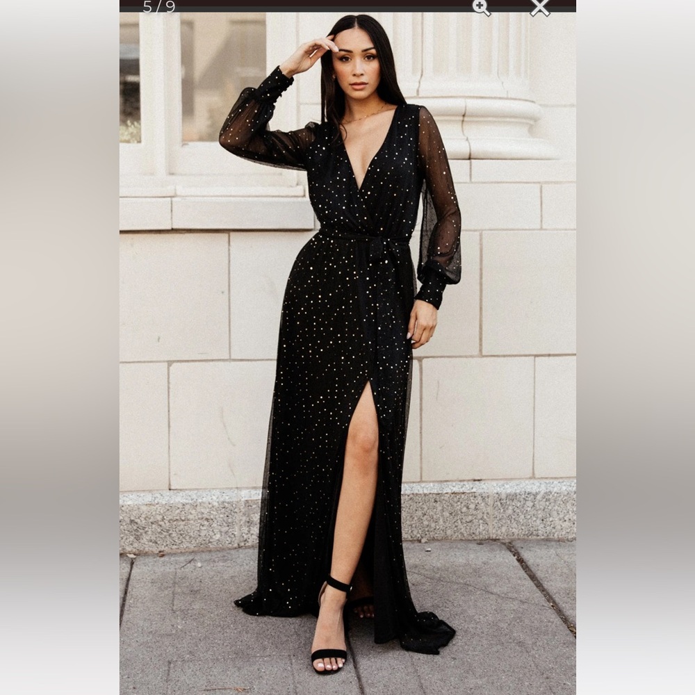 Baltic Born Black Maxi Dress with Gold Dots — New with tags, never worn